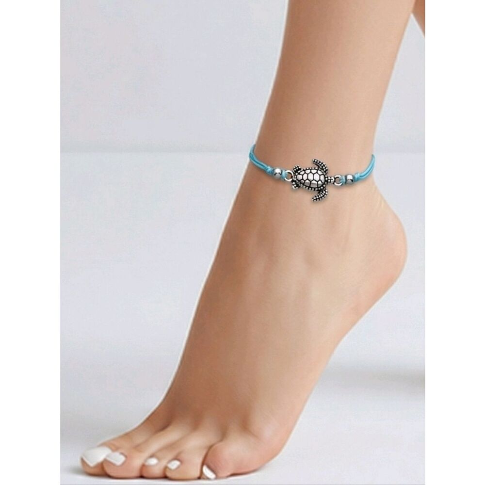 Turtle Anklet Adjustable Length Corded Ankle Bracelet Women's Jewelry 3D charm